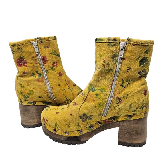 GRUNBEIN Bella Clog Boots 39 Yellow Floral Suede Handmade Sustainable Bohemian - Picture 9 of 12